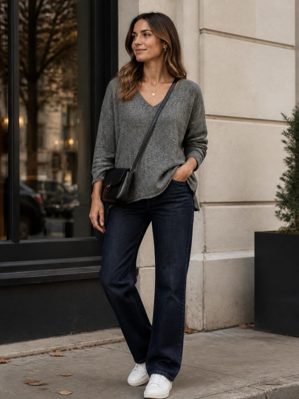 Babaton Erin Wool Blend V-Neck Knit Tunic Sweater, Charcoal Grey, Size L